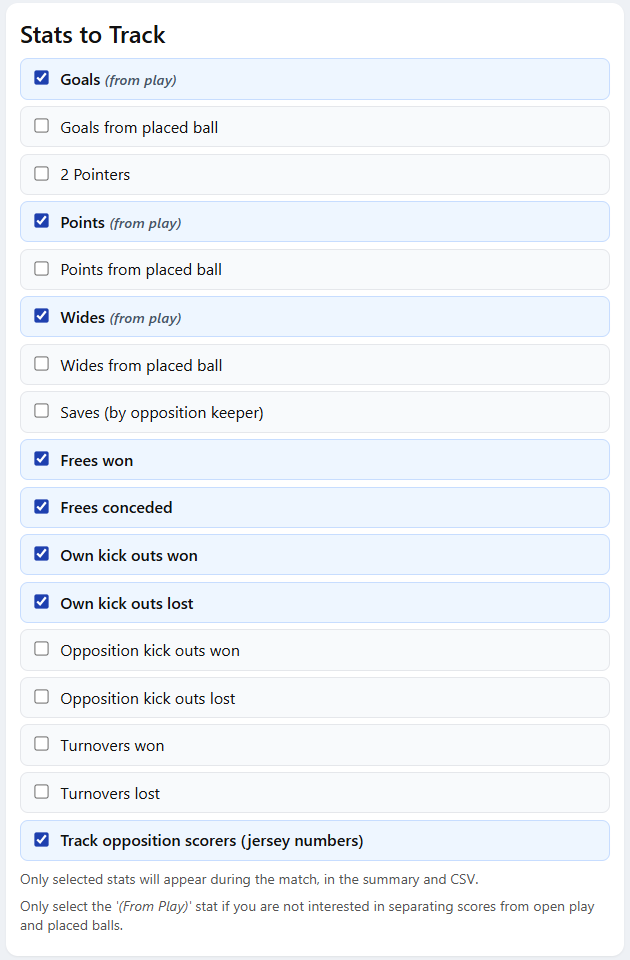 Stats selection screen